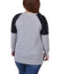 Plus Size Long Sleeve Knit with Print Shoulder Insets Top