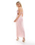 ASOS DESIGN Petite satin bias bandeau midi dress with embroidered bodice in soft pink