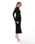 ASOS DESIGN long sleeve square neck midi dress with knot front in black