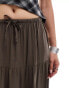 Bershka tiered maxi skirt in chocolate