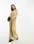 4th & Reckless Petite exclusive plisse wide leg trouser co-ord in camel