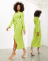 ASOS EDITION long sleeve drape detail midi dress in lime green