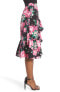 Women's Eliza J 152423 Floral Black Pink Ruffle Midi Skirt sz. 12