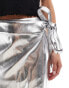 Never Fully Dressed Petite Jaspre PU midi skirt in silver