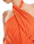 ASOS DESIGN plisse twisted halter neck midi dress in orange