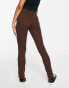 Topshop Petite waffle zip front split flared trousers in chocolate