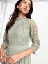 Little Mistress lace detail midaxi dress in sage green