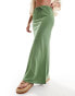 ASOS DESIGN linen look tie waist bias maxi skirt in khaki