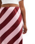 ASOS DESIGN satin bias maxi skirt in pink and burgundy stripe