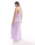 ASOS DESIGN satin halter wrap neck detail maxi dress with drape detail in lavender