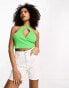 ASOS DESIGN halter crossover top in rib in apple green