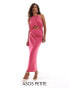 ASOS DESIGN Petite halter ruched midi dress with central cut out detail in hot pink