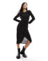 New Look glitter ruched midi dress in black