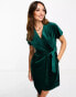 Closet London kimono sleeve velvet mini dress with wrap tie in emerald