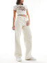 JDY high waist wide leg jeans with front pleat in ecru