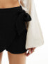 Stradivarius linen look wrap mini skort in black