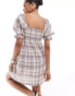 Brave Soul short puff sleeve mini dress in check print