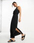 Vila slinky racer neck maxi dress with split sides in black