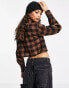 Noisy May Petite cropped shirt in black & brown check