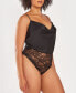 Women's 1 Piece Lace and Satin Cowl Neck Lingerie Bodysuit