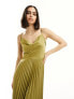 Closet London cowl neck pleated midaxi dress in moss green