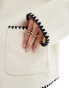 Vila contrast stich short teddy jacket in cream