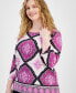 Plus Size Printed Jacquard 3/4-Sleeve Top, Created for Macy's