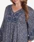 Plus Size Embroidered V-Neck Hatchi Spacedye Knit Top with Balloon Sleeves