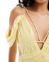 ASOS DESIGN ruched fallen shoulder cut out maxi dress in yellow