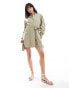 Miss Selfridge poplin belted mini shirt dress in khaki