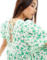 Wednesday's Girl bloom floral v-neck smock midi dress in green and white