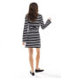 ASOS DESIGN grown on neck mini dress with long sleeve in mono stripe