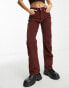 DTT Petite Olive straight leg cord trousers in chocolate brown