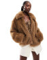 Simmi faux fur zip through jacket in brown