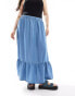 Vero Moda Curve layered maxi skirt in medium blue denim