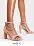 Simply Be Extra Wide Fit square toe heeled sandals with chain strap detail in stone