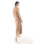 & Other Stories bias cut satin midi dress in soft brown