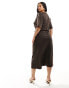 ASOS DESIGN Curve premium t-shirt midi dress with roll sleeve and tuck side detail in chocolate