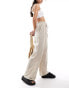 Vila linen touch tie waist wide leg trouser in stone