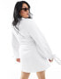 Extro & Vert Plus textured balloon sleeve wrap mini dress in white