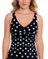 Swim Solutions Women's Tummy-Control V-Neck Pleated Tankini Top Black Size 12