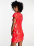 ASOS DESIGN all over feather embellished mini dress in red