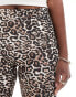 Miss Selfridge low rise deep fold over waistband flare legging in leopard print