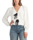 Juniors' Bow-Front V-Neck Long-Sleeve Cardigan