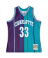 Men's Alonzo Mourning Teal, Purple Charlotte Hornets Hardwood Classics 1992-93 Split Swingman Jersey