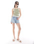 ONLY knitted halter neck top in beige & green stripe