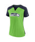 Women's Neon Green, College Navy Seattle Seahawks Impact Exceed Performance Notch Neck T-shirt