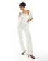 ASOS DESIGN strapless denim jumpsuit in off white