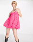 Bershka applique babydoll mini dress in bright pink