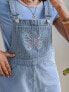 Labelrail x Pose and Repeat vintage fit short dungarees with butterfly embroidery in blue